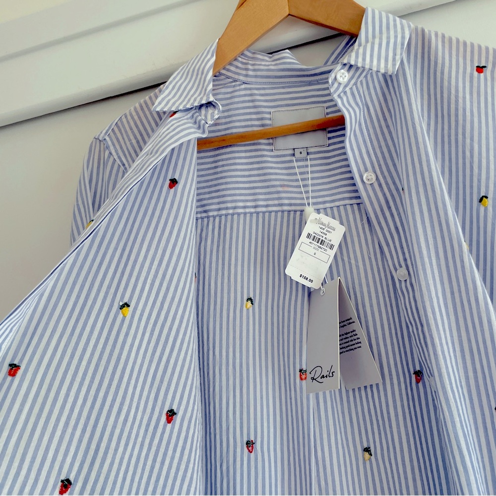 NWT RAILS Pinstripe & Strawberry Button Down, Sz S‎ - Picture 5 of 6
